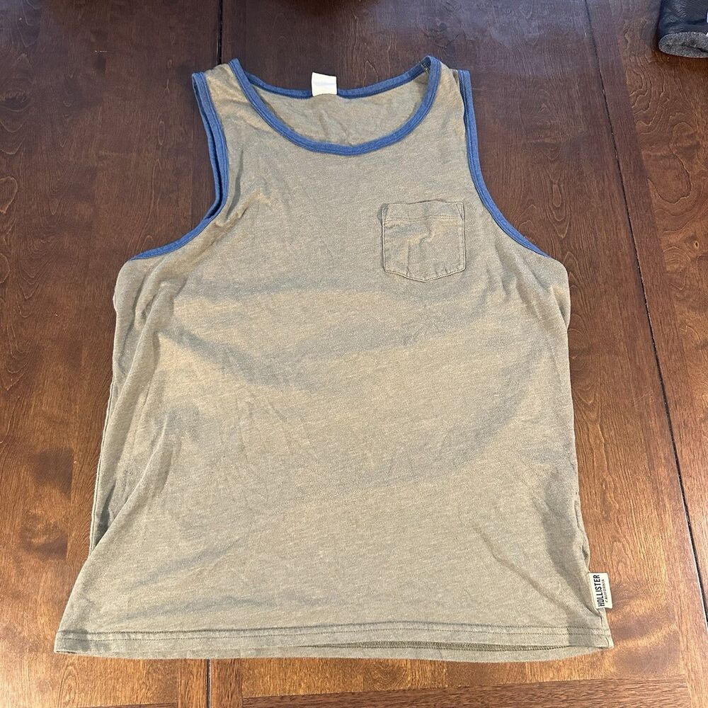 Hollister Mens Green Blue Trim Pocket Tank Top Shirt Large